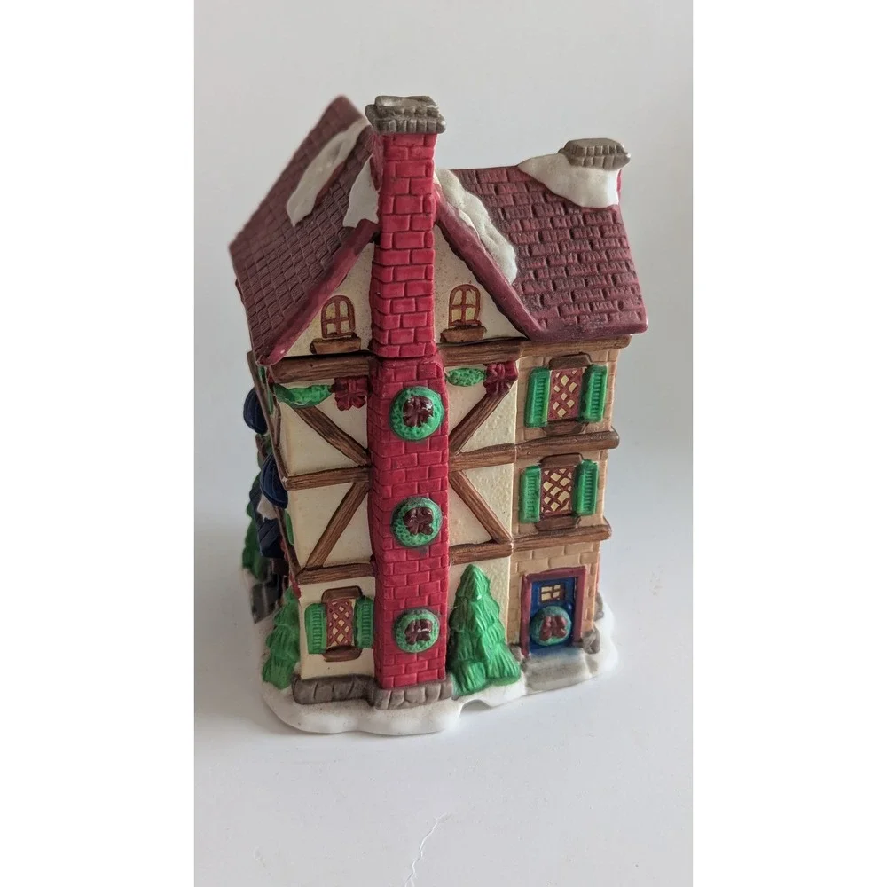 Vintage Christmas Village Tavern Ceramic Cookie Jar House Holiday Decor 7.5in